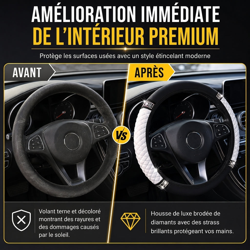 💎 49% DE RÉDUCTION POUR UN TEMPS LIMITÉ ! ✨ Housse de volant en strass – scintillante, matelassée, luxueuse 🚗