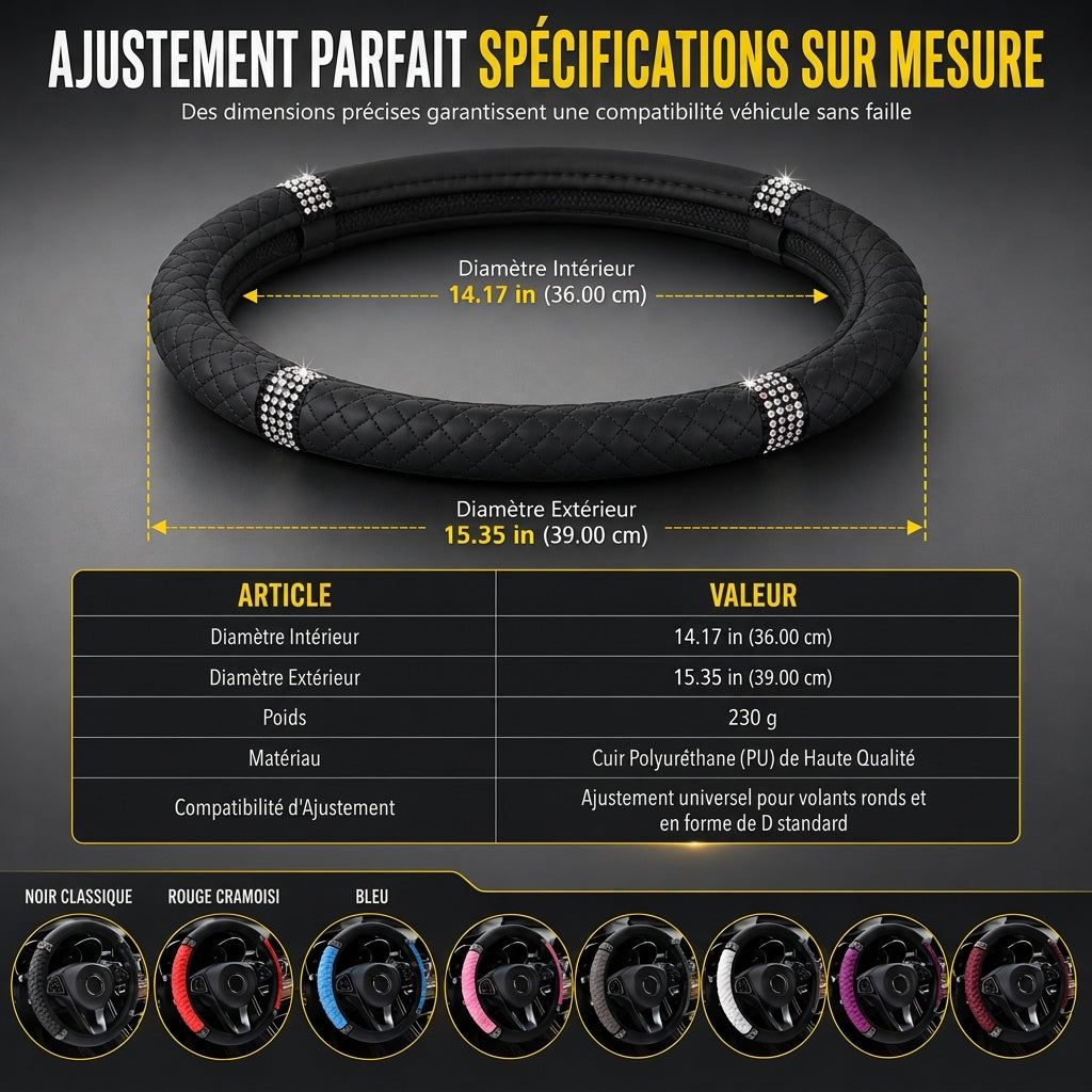 💎 49% DE RÉDUCTION POUR UN TEMPS LIMITÉ ! ✨ Housse de volant en strass – scintillante, matelassée, luxueuse 🚗