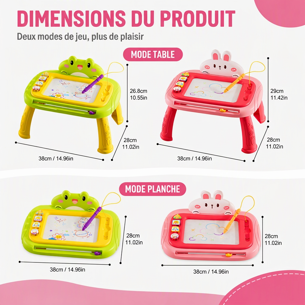 🎨 Tableau de Dessin Magnétique pour Enfants : Écran 4 Couleurs, Sans Désordre, Convertible, Attache Sécurisée