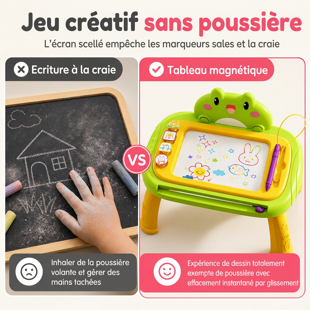 🎨 Tableau de Dessin Magnétique pour Enfants : Écran 4 Couleurs, Sans Désordre, Convertible, Attache Sécurisée