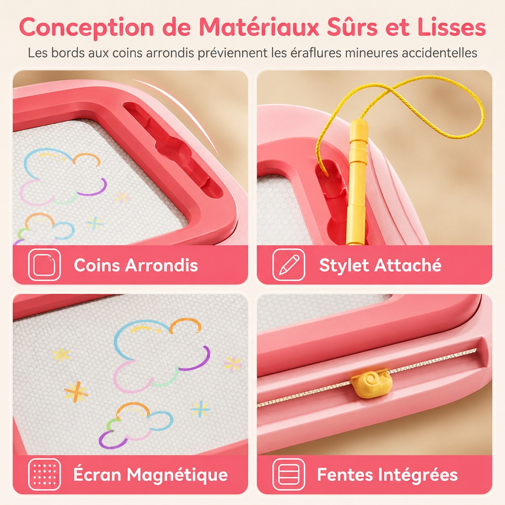 🎨 Tableau de Dessin Magnétique pour Enfants : Écran 4 Couleurs, Sans Désordre, Convertible, Attache Sécurisée