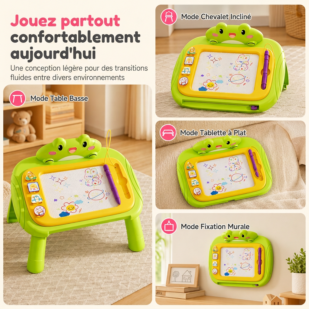 🎨 Tableau de Dessin Magnétique pour Enfants : Écran 4 Couleurs, Sans Désordre, Convertible, Attache Sécurisée