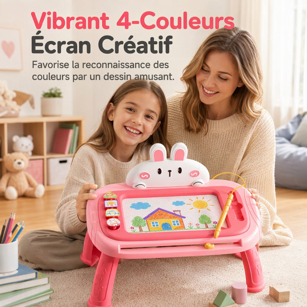 🎨 Tableau de Dessin Magnétique pour Enfants : Écran 4 Couleurs, Sans Désordre, Convertible, Attache Sécurisée