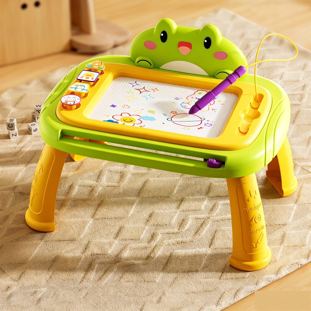 🎨 Tableau de Dessin Magnétique pour Enfants : Écran 4 Couleurs, Sans Désordre, Convertible, Attache Sécurisée
