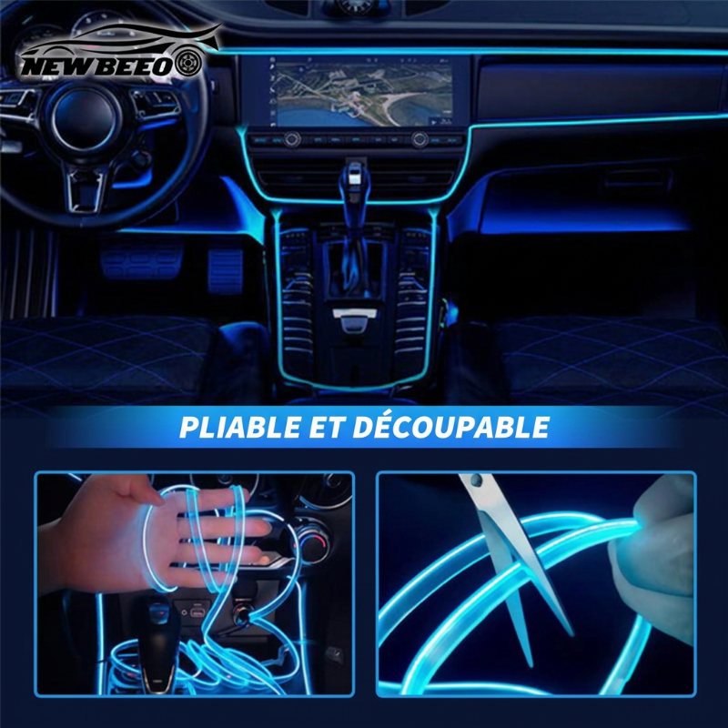 🎉 Promo –50% ! 🚘 Bande Lumineuse LED d'Ambiance pour Habitacle – Alimentation USB, Néon Flexible à Insérer, 3 Longueurs au Choix ✨