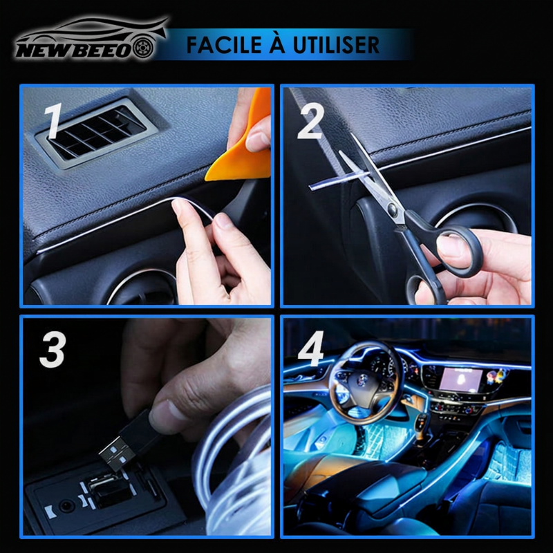🎉 Promo –50% ! 🚘 Bande Lumineuse LED d'Ambiance pour Habitacle – Alimentation USB, Néon Flexible à Insérer, 3 Longueurs au Choix ✨