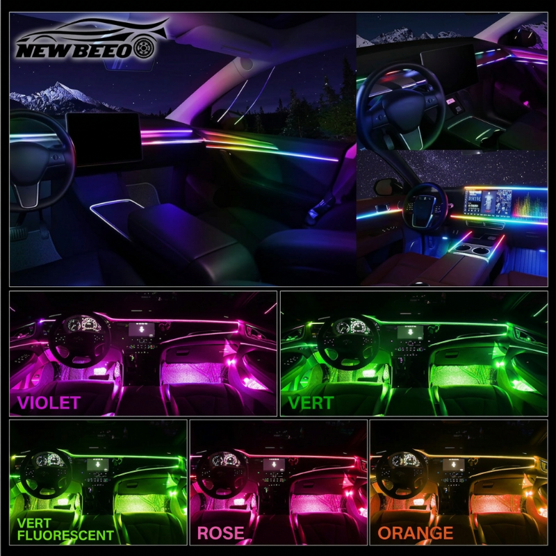 🎉 Promo –50% ! 🚘 Bande Lumineuse LED d'Ambiance pour Habitacle – Alimentation USB, Néon Flexible à Insérer, 3 Longueurs au Choix ✨