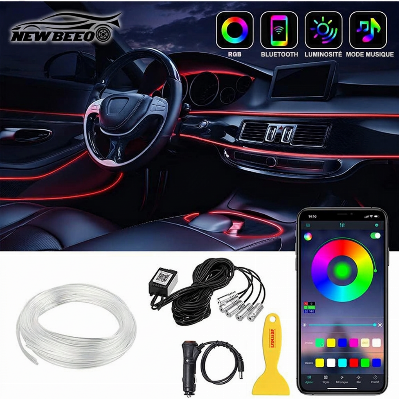 🎉 Promo –50% ! 🚘 Bande Lumineuse LED d'Ambiance pour Habitacle – Alimentation USB, Néon Flexible à Insérer, 3 Longueurs au Choix ✨
