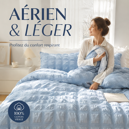 🔥 -50% 🛏️ Ensemble de housse de couette minimaliste en tissu froissé – Ensemble de linge de lit 3 pièces uni, doux et respirant pour chambre à coucher ✨
