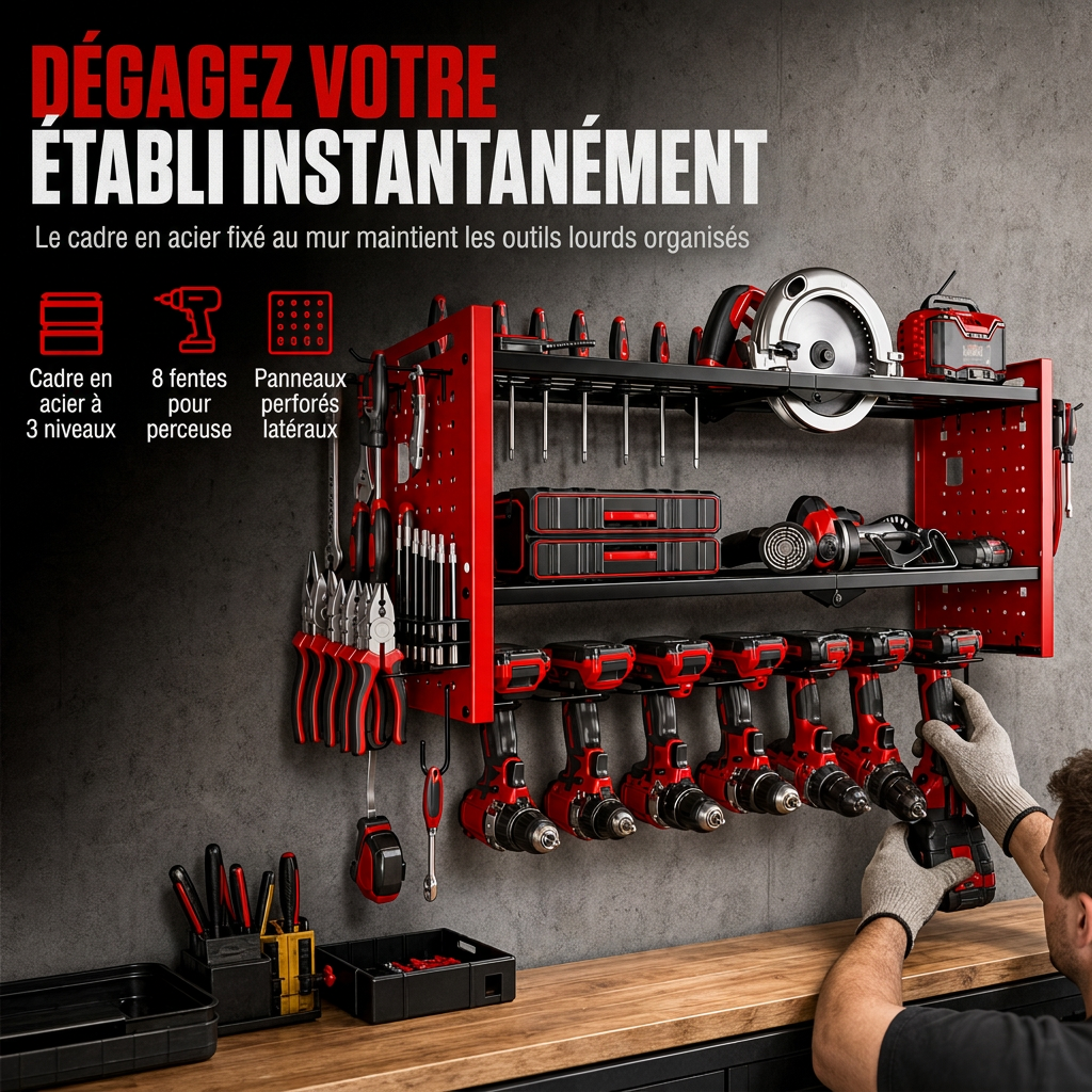 📢📢 50% DE RÉDUCTION !! ⏰ Support mural en fer robuste pour outils électriques et support de rangement pour perceuse de garage