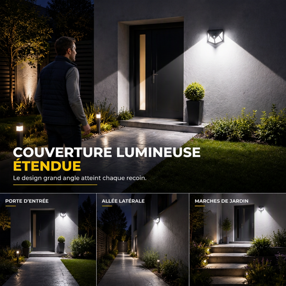💡 Lampes Solaires à Détecteur de Mouvement — Éclairage LED Puissant, Étanche IP65 & Sans Fil ✨