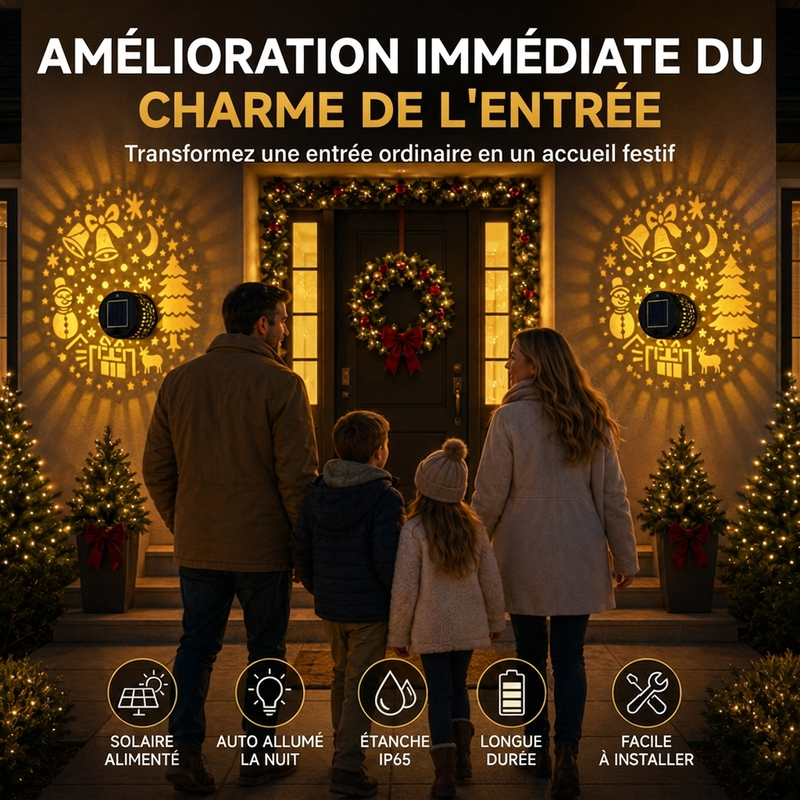 ☀️ Lampe murale solaire décorative : Motifs lumineux festifs, IP65, Allumage automatique la nuit