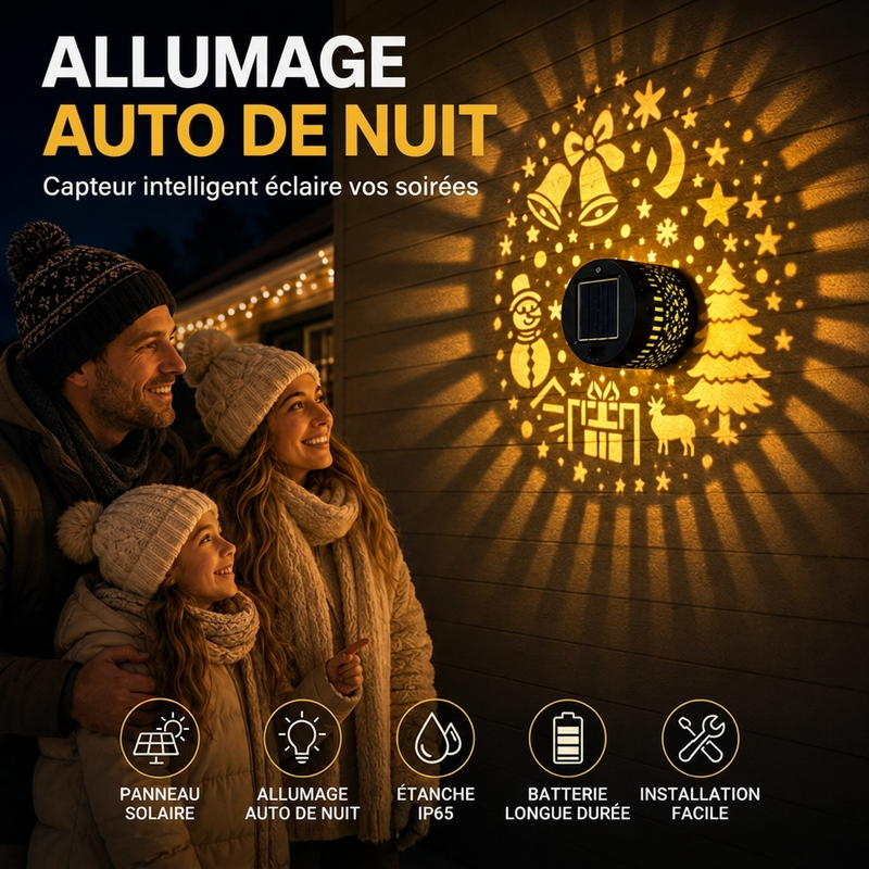 ☀️ Lampe murale solaire décorative : Motifs lumineux festifs, IP65, Allumage automatique la nuit