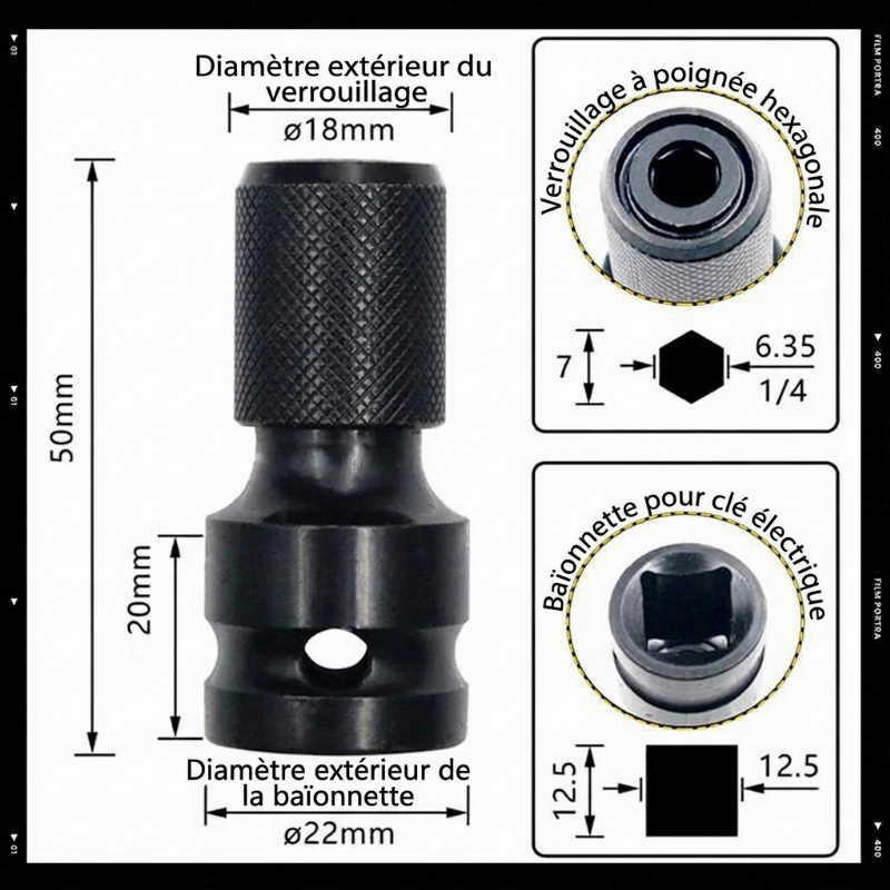 🔧 Adaptateur de Douille 1/2" vers 1/4" Hex — Changement Rapide, Résistant aux Chocs & Acier Cr-Mo ✨