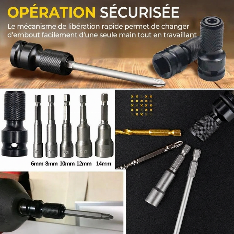 🔧 Adaptateur de Douille 1/2" vers 1/4" Hex — Changement Rapide, Résistant aux Chocs & Acier Cr-Mo ✨