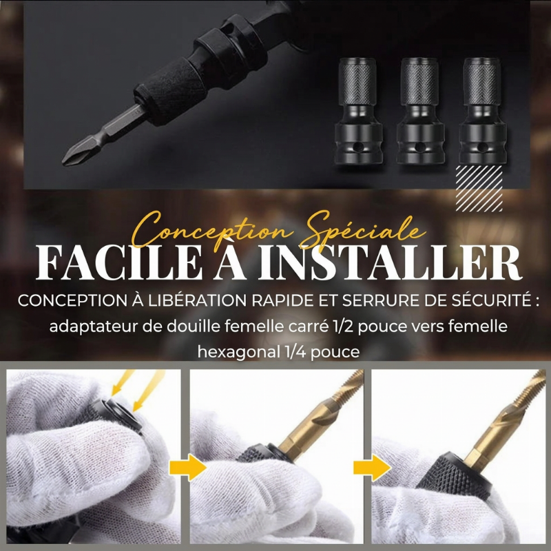 🔧 Adaptateur de Douille 1/2" vers 1/4" Hex — Changement Rapide, Résistant aux Chocs & Acier Cr-Mo ✨