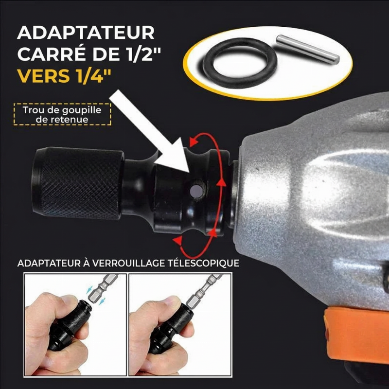🔧 Adaptateur de Douille 1/2" vers 1/4" Hex — Changement Rapide, Résistant aux Chocs & Acier Cr-Mo ✨