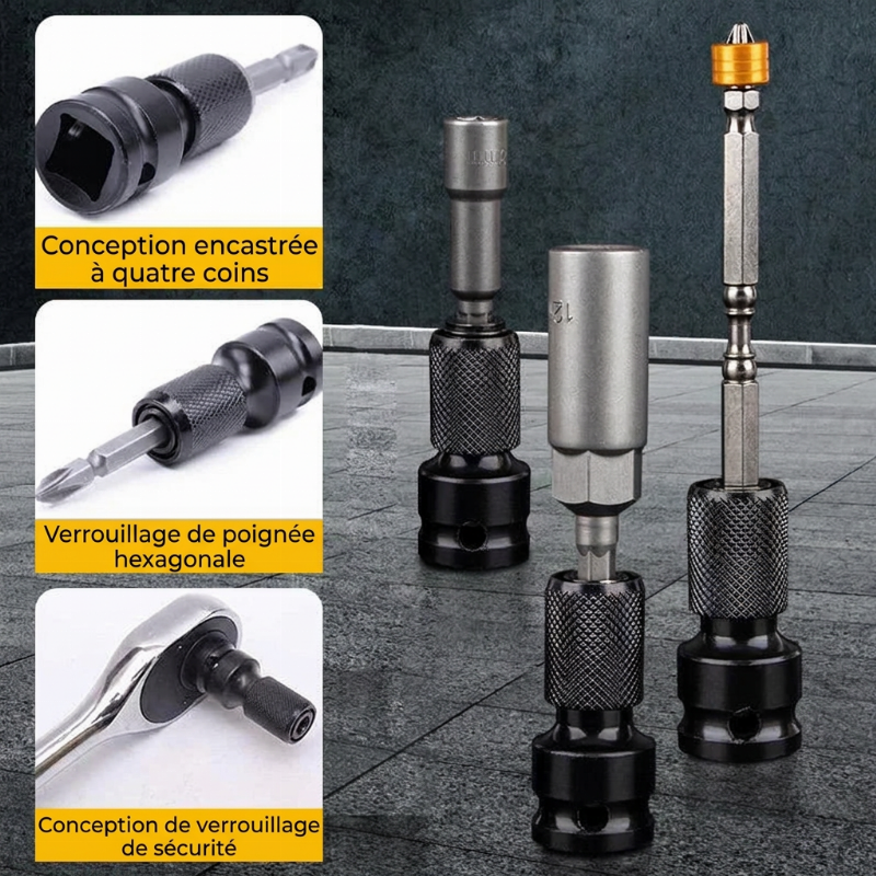 🔧 Adaptateur de Douille 1/2" vers 1/4" Hex — Changement Rapide, Résistant aux Chocs & Acier Cr-Mo ✨