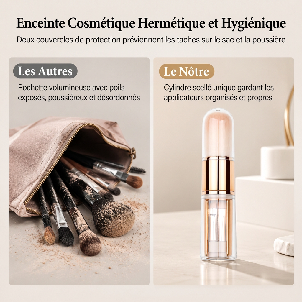 💄 OFFRE LIMITÉE : -50% ! 🪞 Ensemble de 5 brosses à maquillage rétractables et portables – Capsule de maquillage de voyage, poils synthétiques doux, outil compact pour retouches 👜