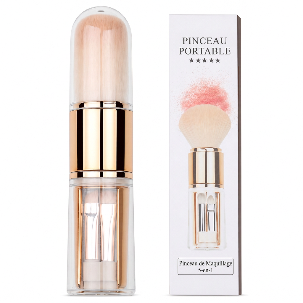 💄 OFFRE LIMITÉE : -50% ! 🪞 Ensemble de 5 brosses à maquillage rétractables et portables – Capsule de maquillage de voyage, poils synthétiques doux, outil compact pour retouches 👜