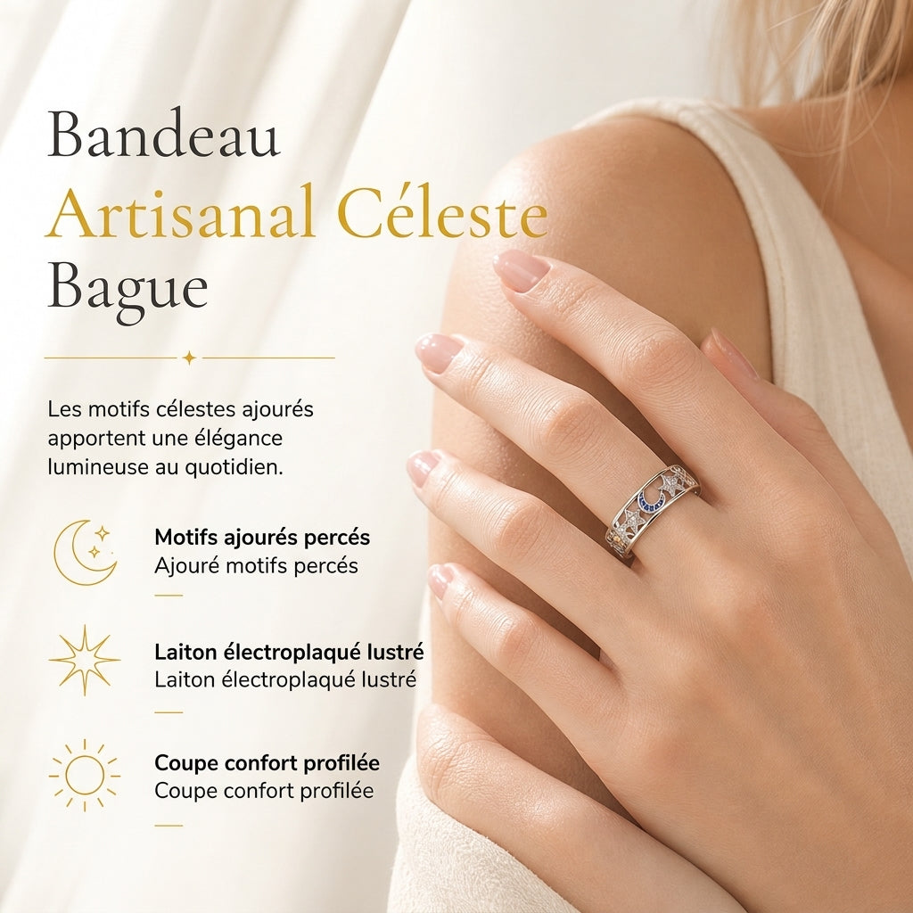 💎Bague ajourée Femme Céleste Soleil Lune et Étoiles