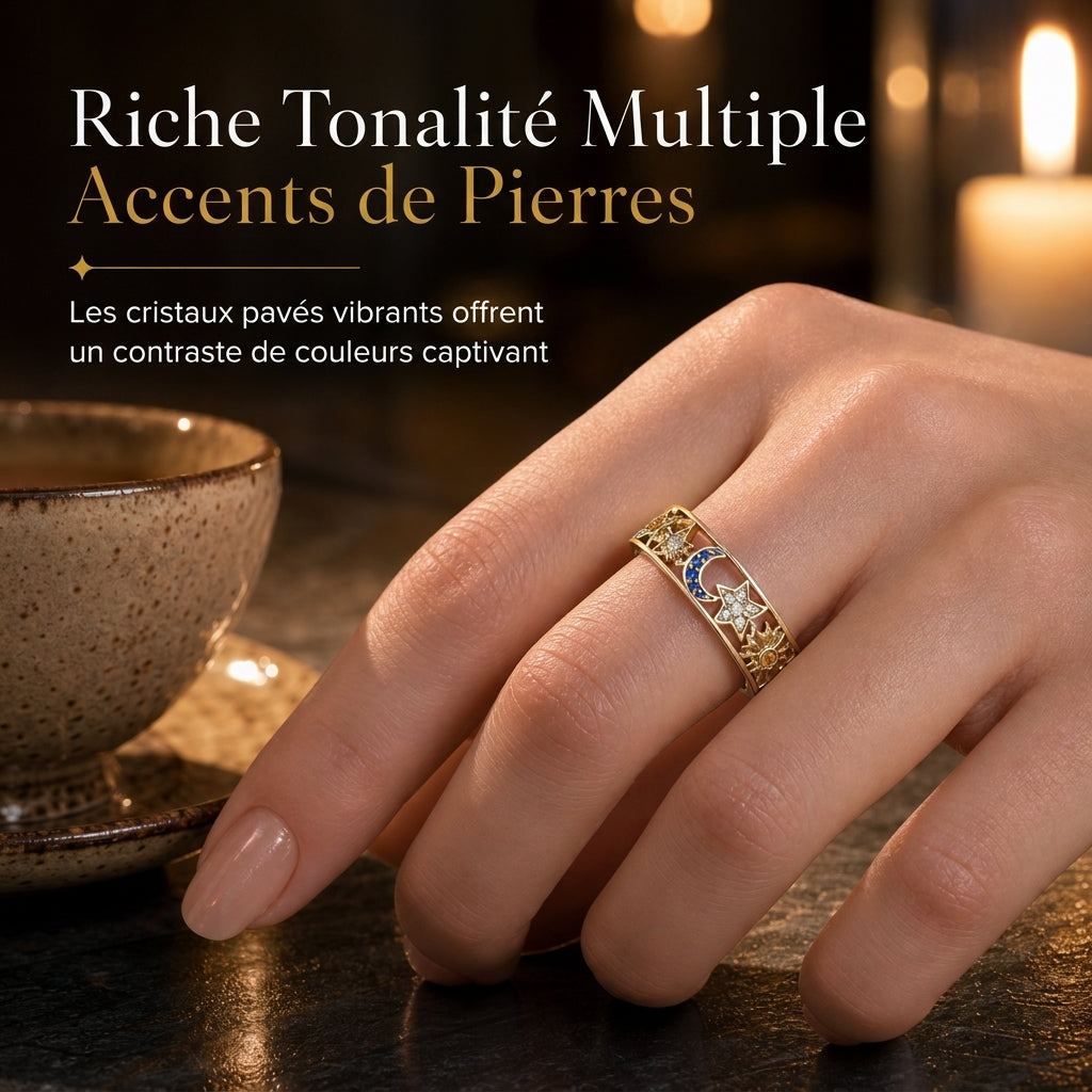 💎Bague ajourée Femme Céleste Soleil Lune et Étoiles