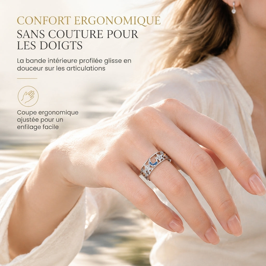 💎Bague ajourée Femme Céleste Soleil Lune et Étoiles