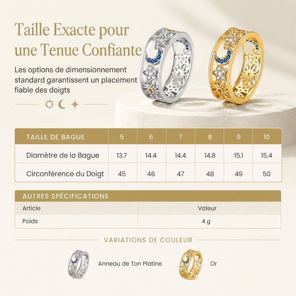💎Bague ajourée Femme Céleste Soleil Lune et Étoiles