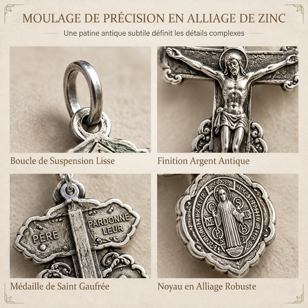 ✝️ Crucifix de Pardon en alliage de zinc avec médailles de Saint Benoît, breloque religieuse pour la création de bijoux