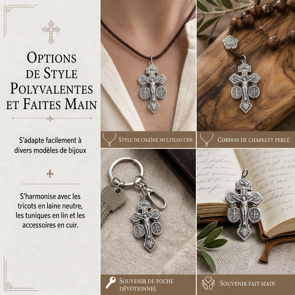 ✝️ Crucifix de Pardon en alliage de zinc avec médailles de Saint Benoît, breloque religieuse pour la création de bijoux