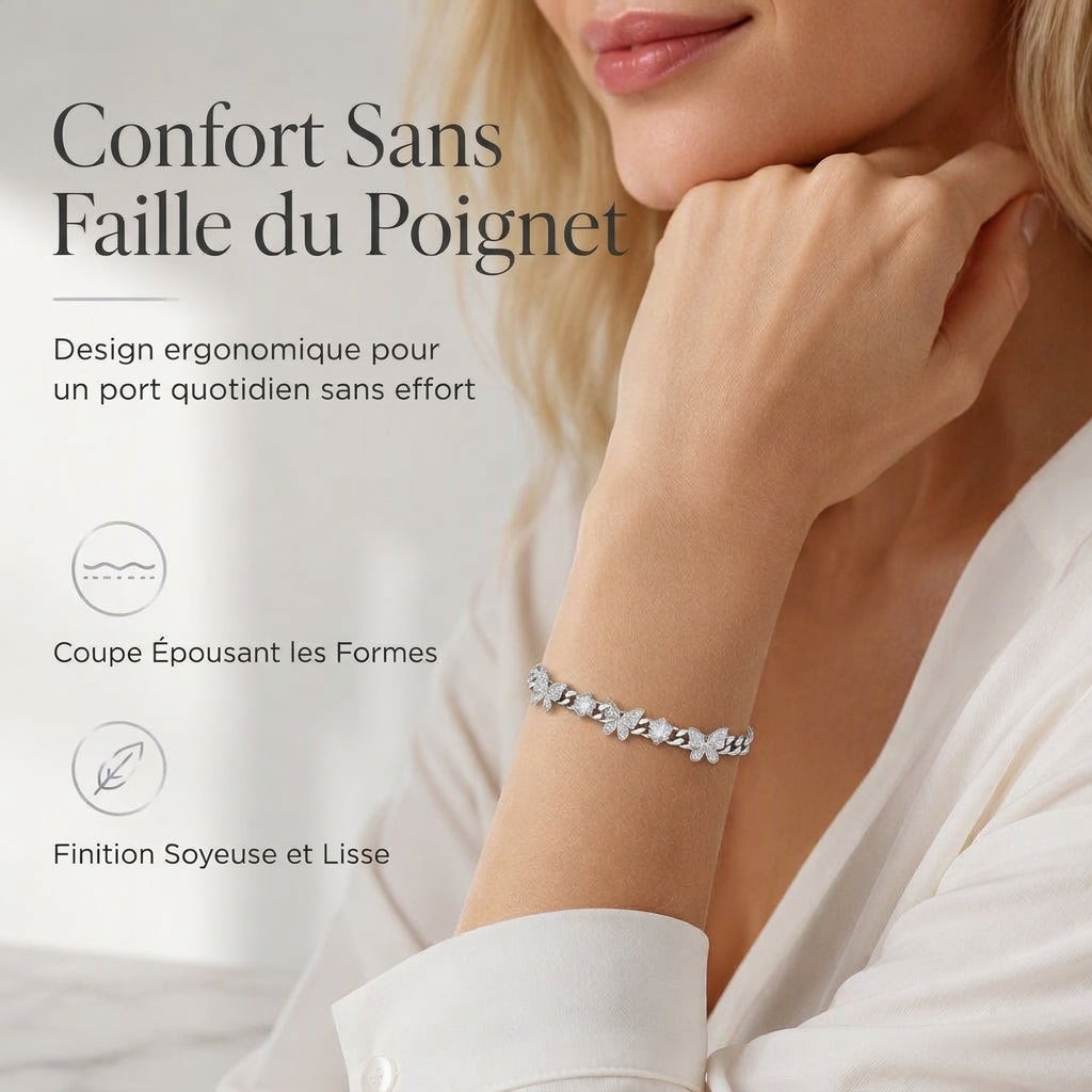 🦋 50% DE RÉDUCTION LIMITÉE ! 💎 Chaîne Cubaine Papillon en Zircon Glacé – Scintillant, Hypoallergénique, Fermoir Sécurisé