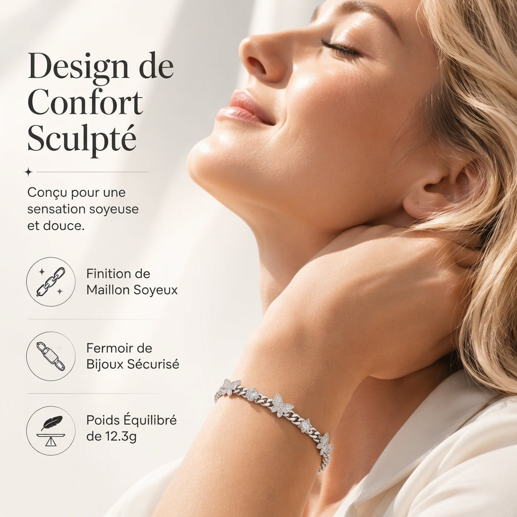 🦋 50% DE RÉDUCTION LIMITÉE ! 💎 Chaîne Cubaine Papillon en Zircon Glacé – Scintillant, Hypoallergénique, Fermoir Sécurisé