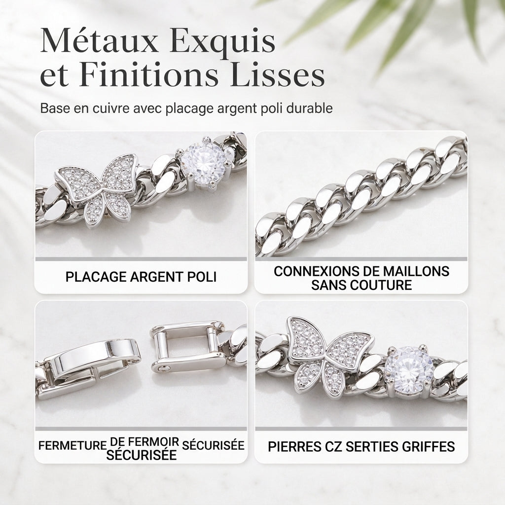 🦋 50% DE RÉDUCTION LIMITÉE ! 💎 Chaîne Cubaine Papillon en Zircon Glacé – Scintillant, Hypoallergénique, Fermoir Sécurisé