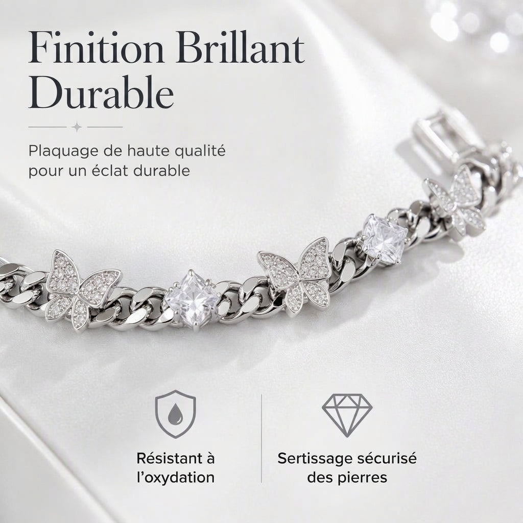 🦋 50% DE RÉDUCTION LIMITÉE ! 💎 Chaîne Cubaine Papillon en Zircon Glacé – Scintillant, Hypoallergénique, Fermoir Sécurisé