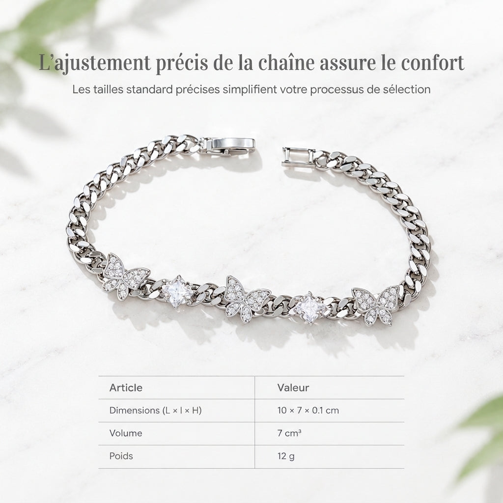 🦋 50% DE RÉDUCTION LIMITÉE ! 💎 Chaîne Cubaine Papillon en Zircon Glacé – Scintillant, Hypoallergénique, Fermoir Sécurisé