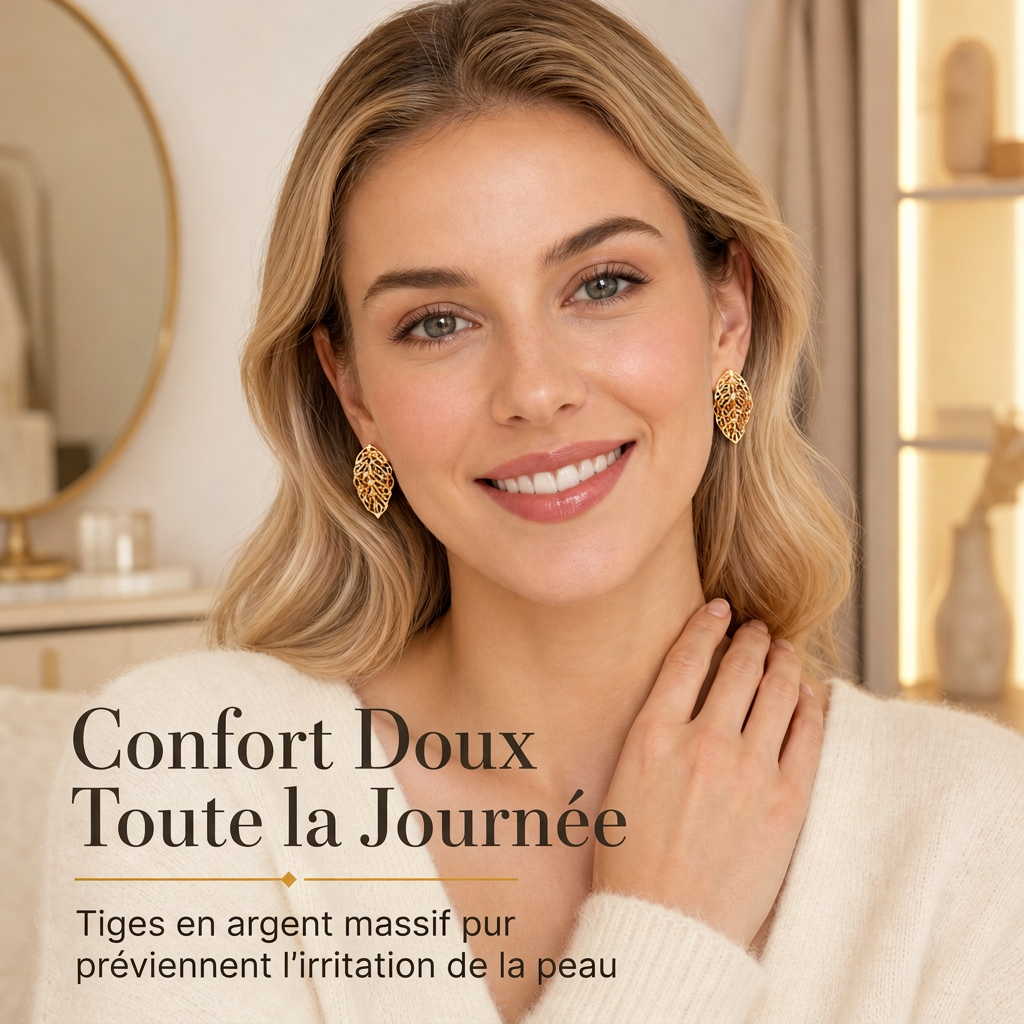 ⏳Offre spéciale à durée limitée ⏰Boucles d'oreilles double feuille plaquées or 18K – CZ étincelant, design à double port