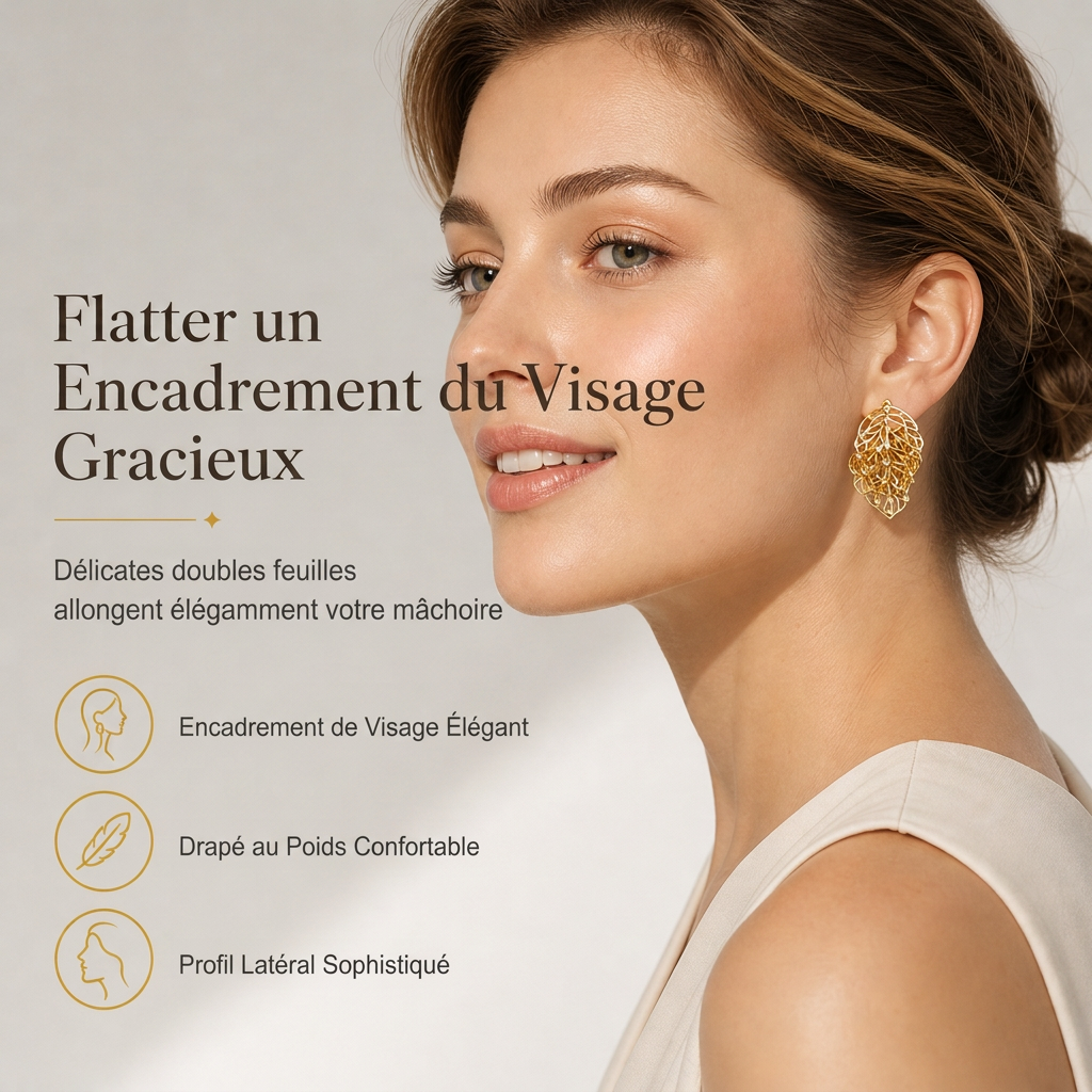 ⏳Offre spéciale à durée limitée ⏰Boucles d'oreilles double feuille plaquées or 18K – CZ étincelant, design à double port