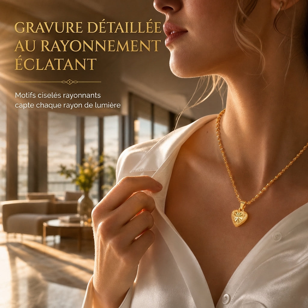 🌸Collier clavicule en alliage de cuir doré imitation avec pendentif coeur rétro pour femme