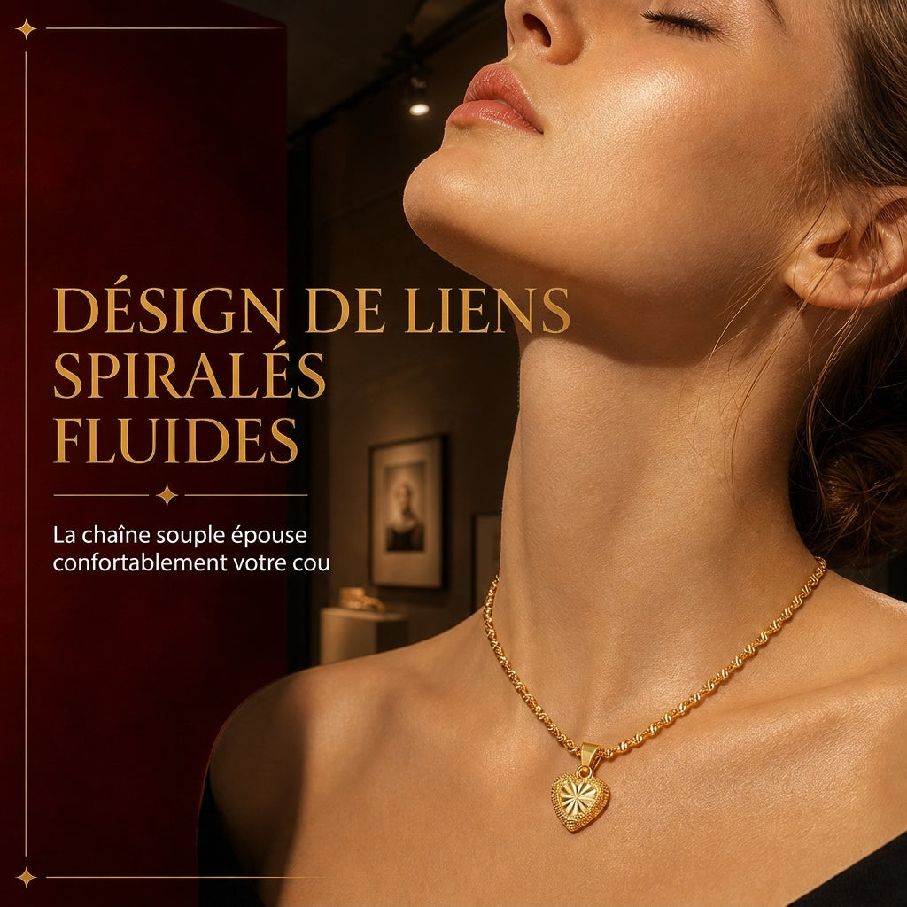 🌸Collier clavicule en alliage de cuir doré imitation avec pendentif coeur rétro pour femme
