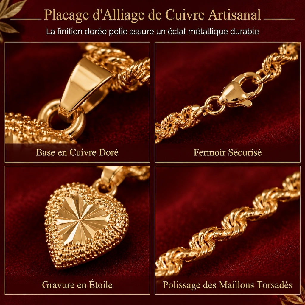 🌸Collier clavicule en alliage de cuir doré imitation avec pendentif coeur rétro pour femme