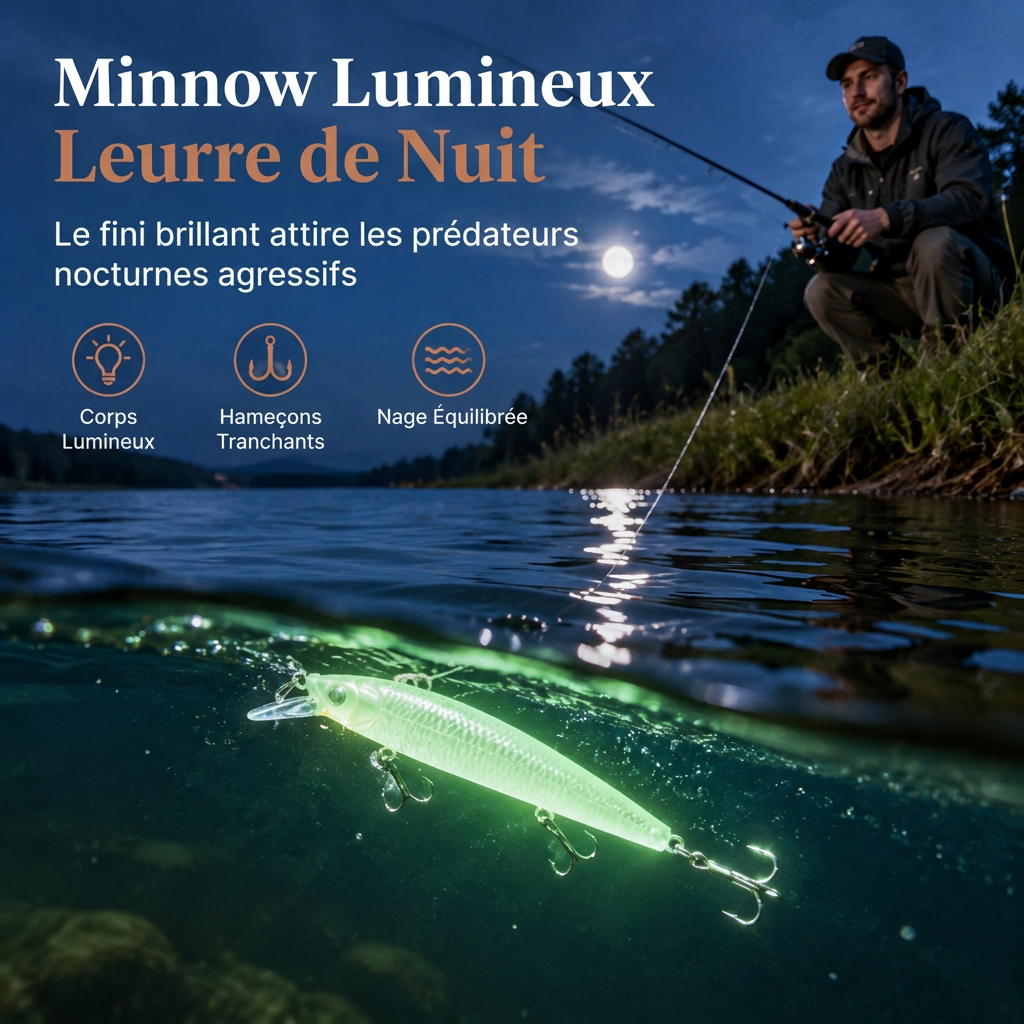 🎣 Leurre dur lumineux Minnow – Leurre de pêche nocturne 7cm 🌙✨