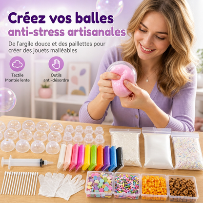 ⏰💞 Plus de 50 000 ventes ! 🧪 Kit de fabrication de balles anti-stress à presser DIY – mélangez de la pâte à modeler colorée et des éléments scintillants, un loisir anti-fuite et à remontée lente, sans dégât pour les enfants ! 🎨✅