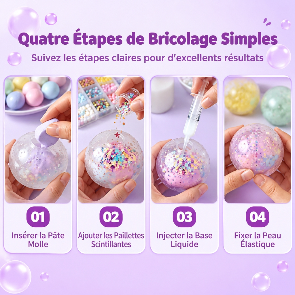 ⏰💞 Plus de 50 000 ventes ! 🧪 Kit de fabrication de balles anti-stress à presser DIY – mélangez de la pâte à modeler colorée et des éléments scintillants, un loisir anti-fuite et à remontée lente, sans dégât pour les enfants ! 🎨✅