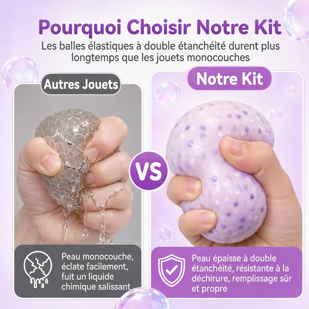 ⏰💞 Plus de 50 000 ventes ! 🧪 Kit de fabrication de balles anti-stress à presser DIY – mélangez de la pâte à modeler colorée et des éléments scintillants, un loisir anti-fuite et à remontée lente, sans dégât pour les enfants ! 🎨✅