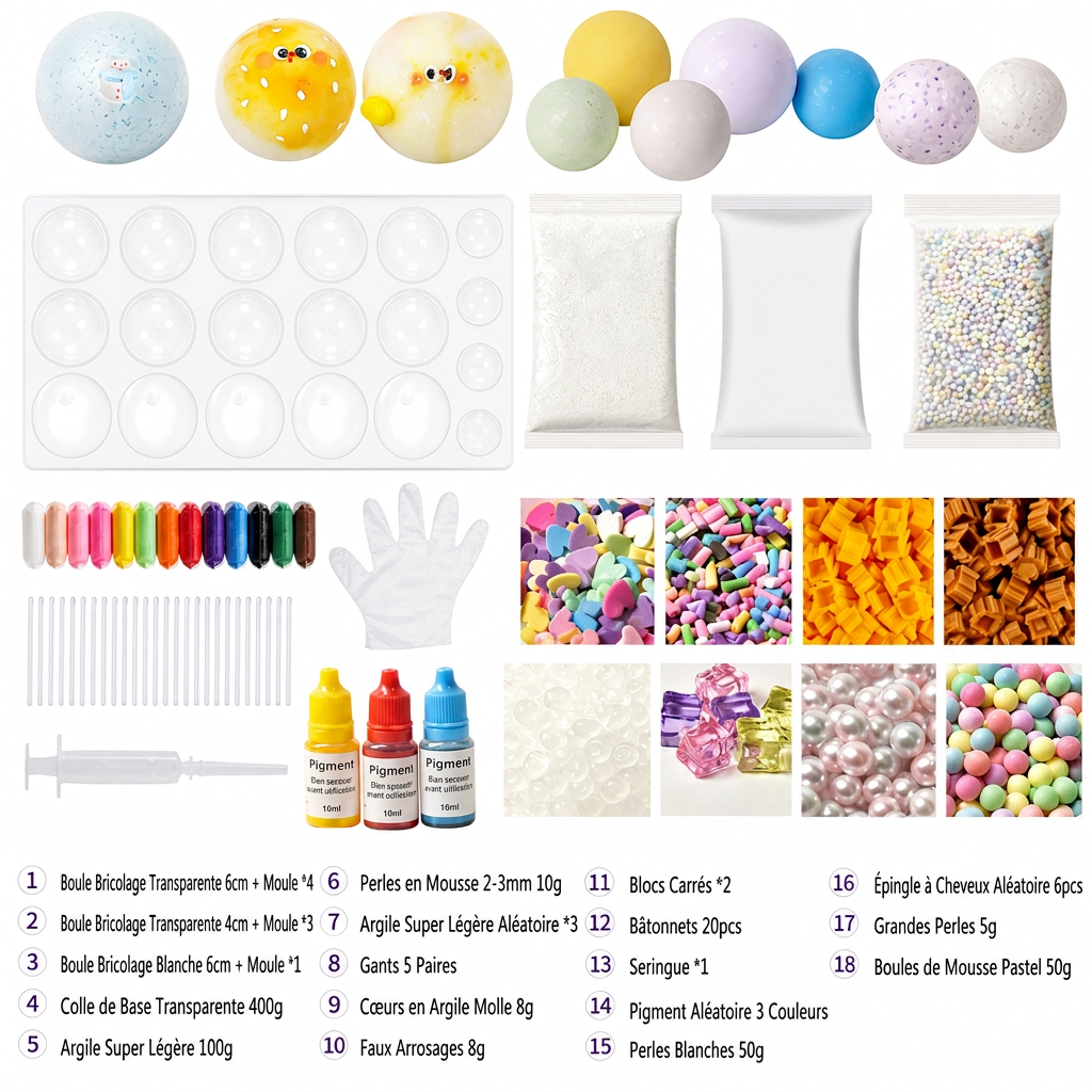 ⏰💞 Plus de 50 000 ventes ! 🧪 Kit de fabrication de balles anti-stress à presser DIY – mélangez de la pâte à modeler colorée et des éléments scintillants, un loisir anti-fuite et à remontée lente, sans dégât pour les enfants ! 🎨✅