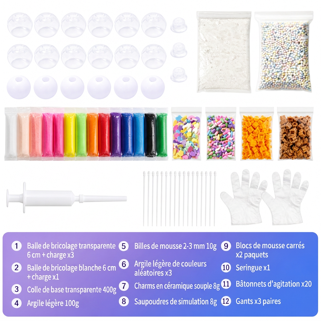 ⏰💞 Plus de 50 000 ventes ! 🧪 Kit de fabrication de balles anti-stress à presser DIY – mélangez de la pâte à modeler colorée et des éléments scintillants, un loisir anti-fuite et à remontée lente, sans dégât pour les enfants ! 🎨✅