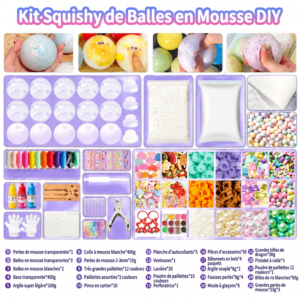 ⏰💞 Plus de 50 000 ventes ! 🧪 Kit de fabrication de balles anti-stress à presser DIY – mélangez de la pâte à modeler colorée et des éléments scintillants, un loisir anti-fuite et à remontée lente, sans dégât pour les enfants ! 🎨✅
