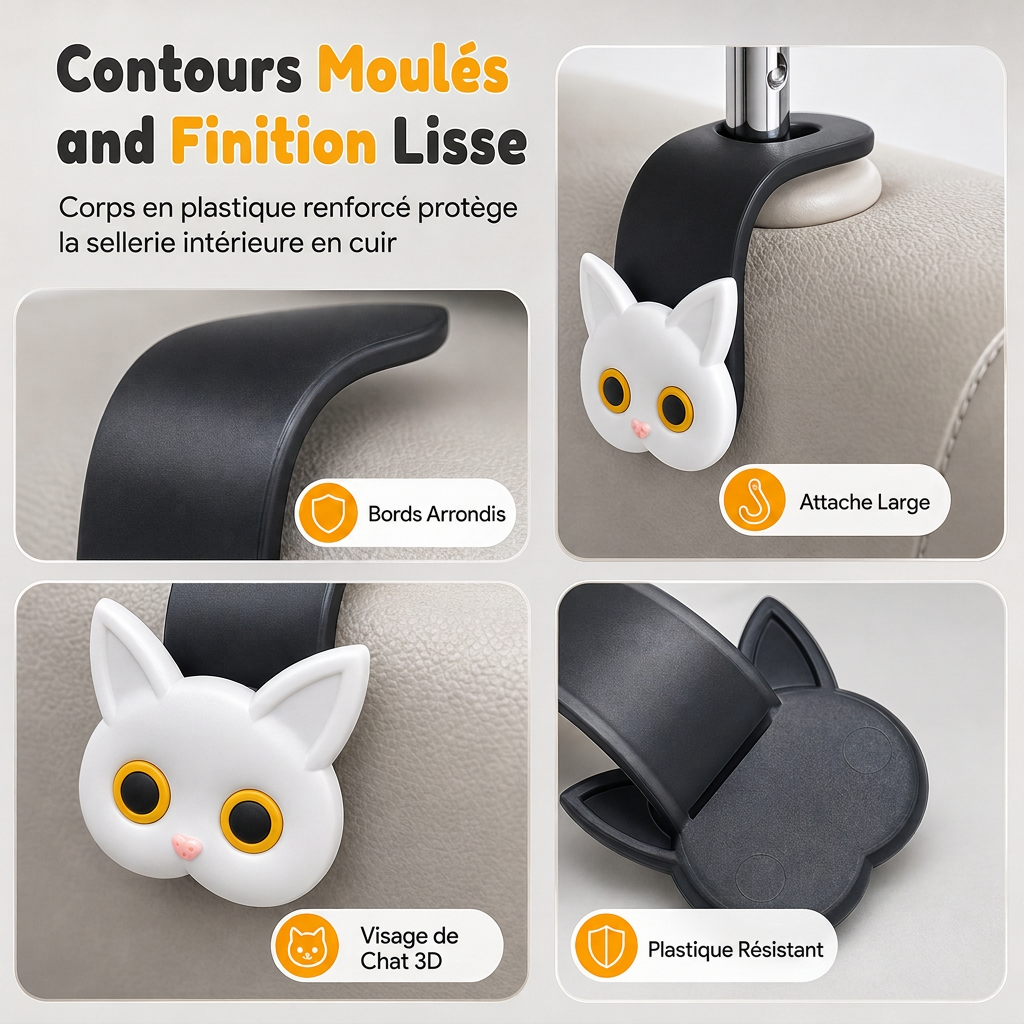 📢📢50% DE RÉDUCTION !! ⏰Crochet universel pour appuie-tête de siège auto de chat cartoon, Organiseur et cintre pour rangement dans la voiture