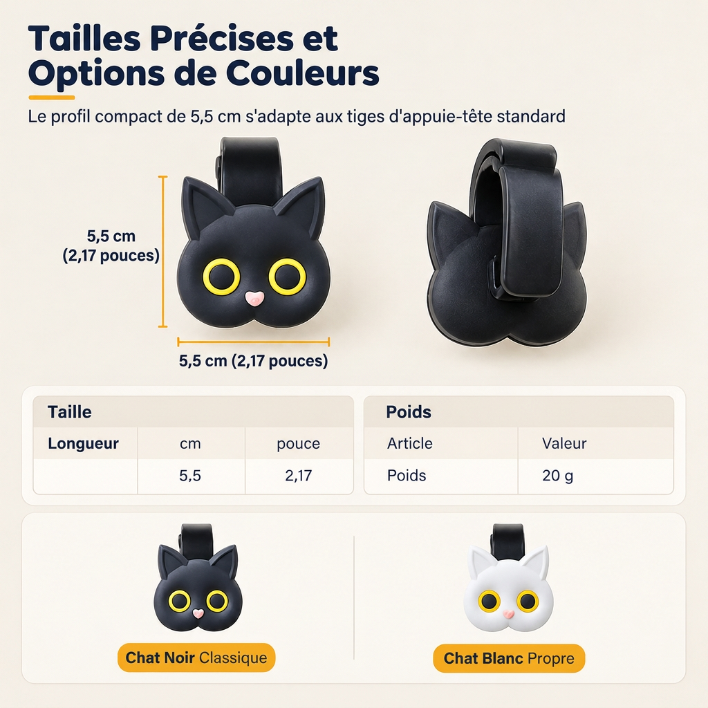 📢📢50% DE RÉDUCTION !! ⏰Crochet universel pour appuie-tête de siège auto de chat cartoon, Organiseur et cintre pour rangement dans la voiture