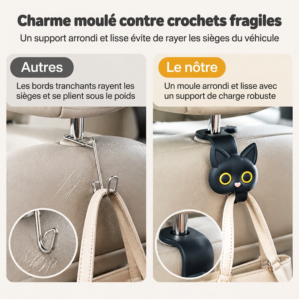 📢📢50% DE RÉDUCTION !! ⏰Crochet universel pour appuie-tête de siège auto de chat cartoon, Organiseur et cintre pour rangement dans la voiture